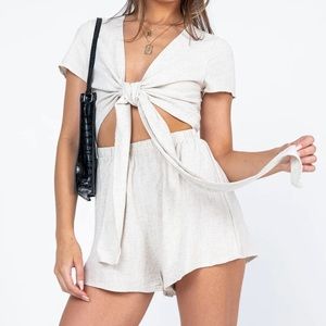 Princess Polly RAGNAR TIE FRONT ROMPER BEIGE